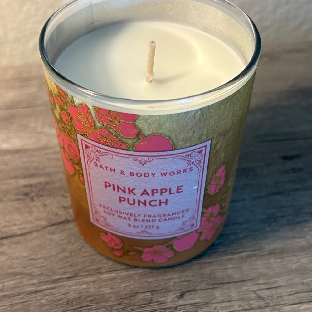 Bath & Body Works Pink Apple Punch Candle with Gold and Pink Accents